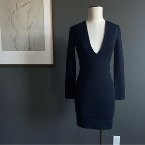 Bec + Bridge Navy Long-Sleeve Deep V Mini Dress – Size 2